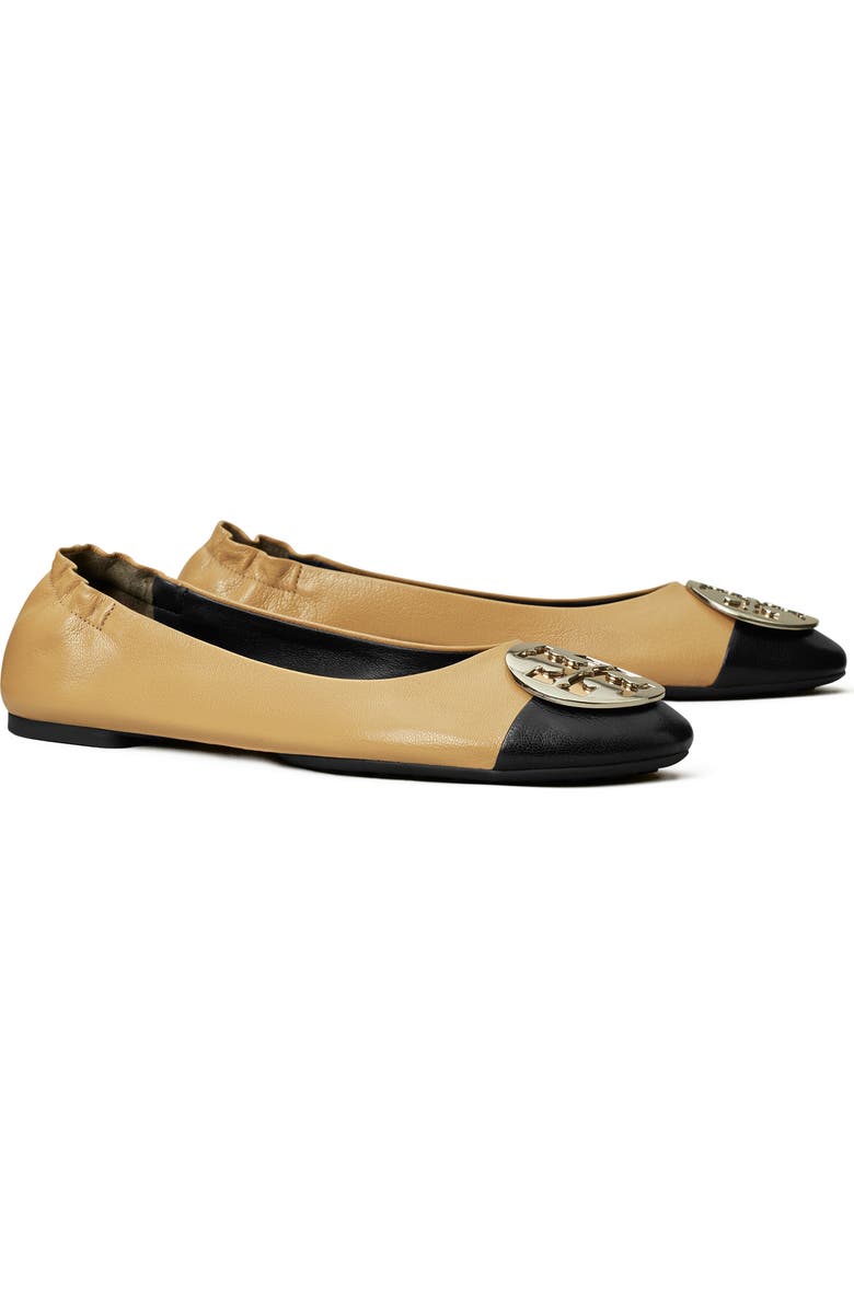 Tory Burch Claire Cap Toe Ballet Flat, Main, color, Ginger Shortbread / Black