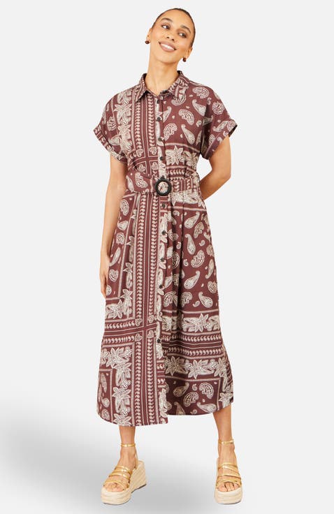 Scarf Print Midi Shirt Dress