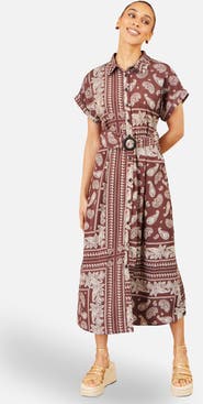 Yumi Scarf Print Midi Shirt Dress