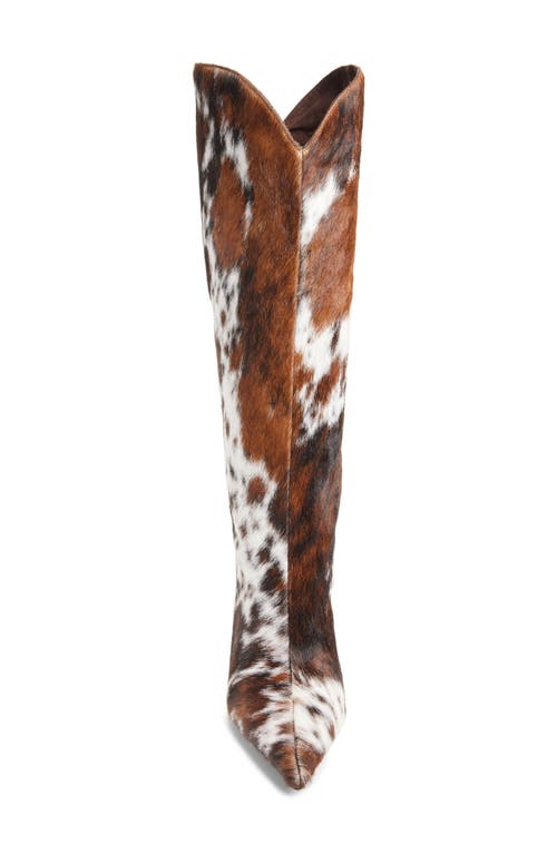 Jeffrey Campbell Pinpoint Pointed Toe Knee High Western Boot In Tan-white Cow