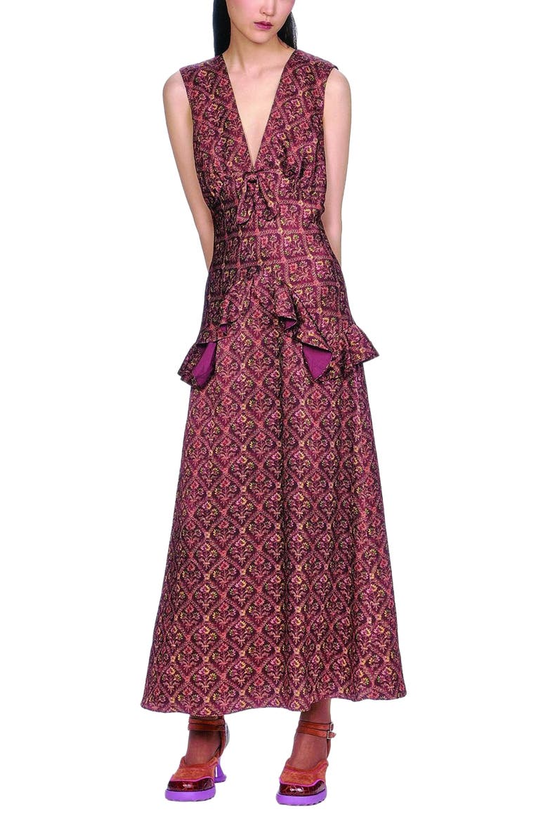 Anna Sui Wallpaper Medley Maxi Dress, Main, color, Garnet