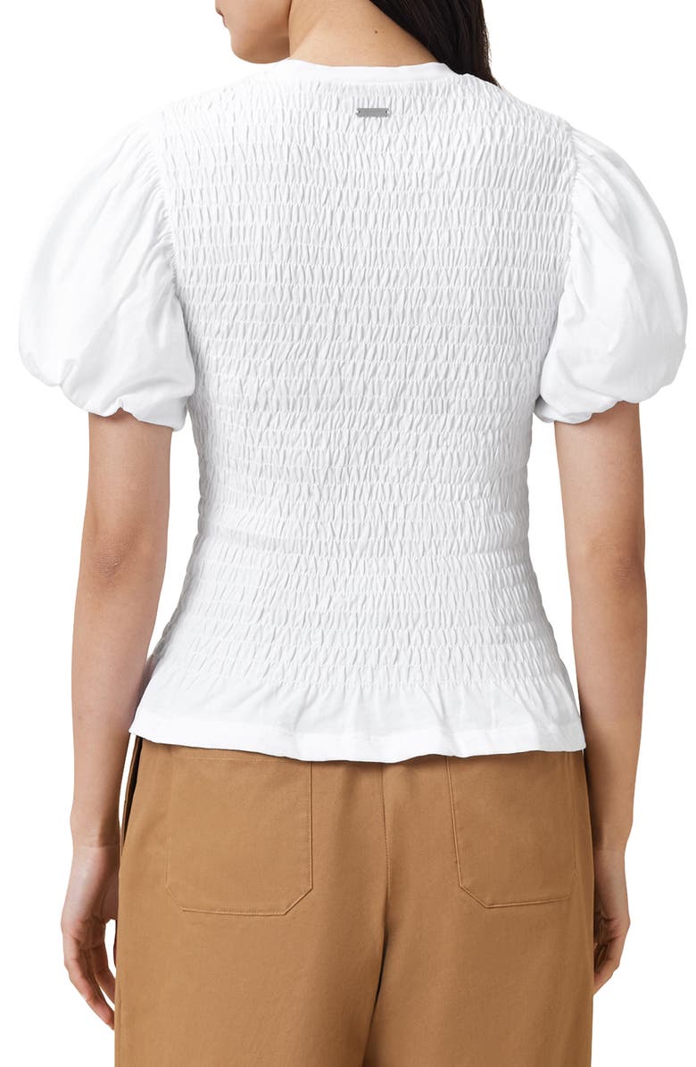 AllSaints Dael Smocked Puff Sleeve Top, Alternate, color, Optic White