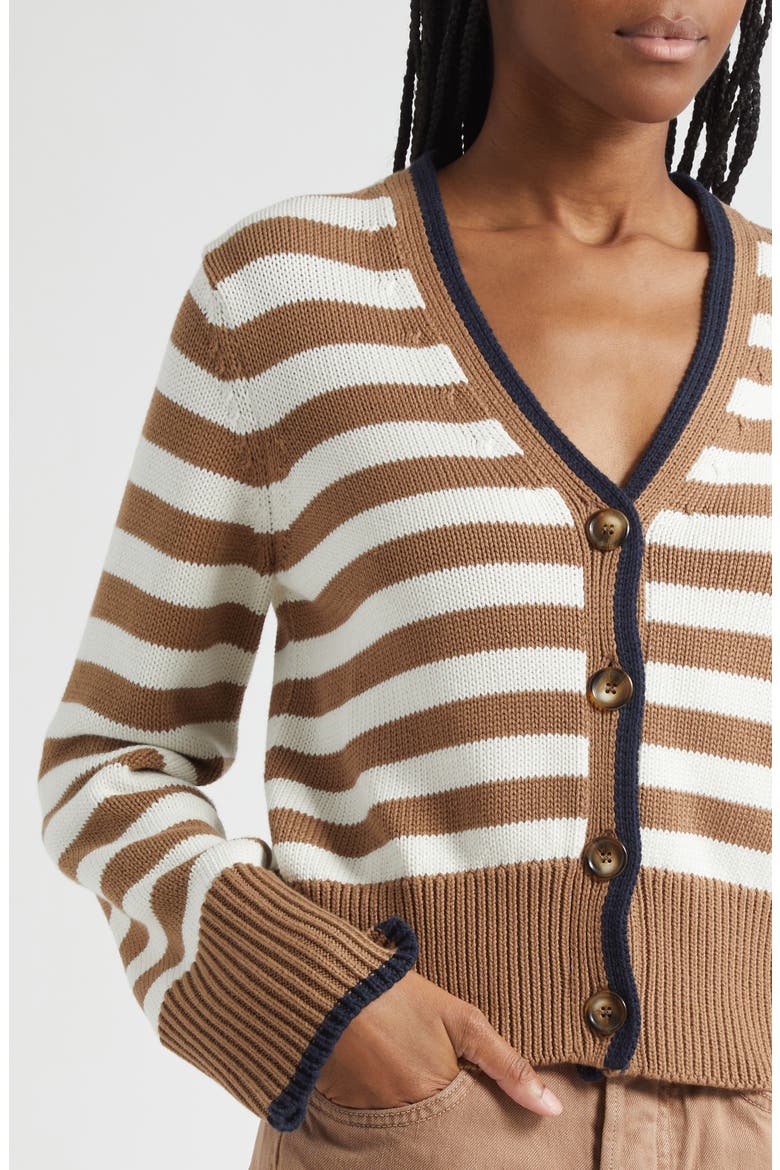 Monae Stripe Cotton Cardigan, Alternate, color, DARK ACORN DOVE