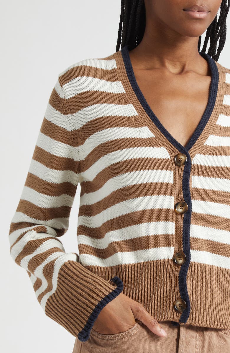Veronica Beard Monae Stripe Cotton Cardigan, Alternate, color, Dark Acorn Dove