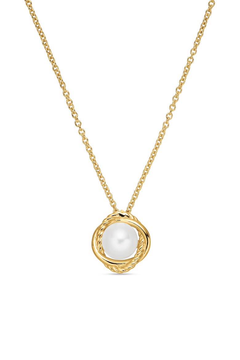 Infinity Cultured Pearl Pendant Necklace, Main, color, 18K YELLOW GOLD