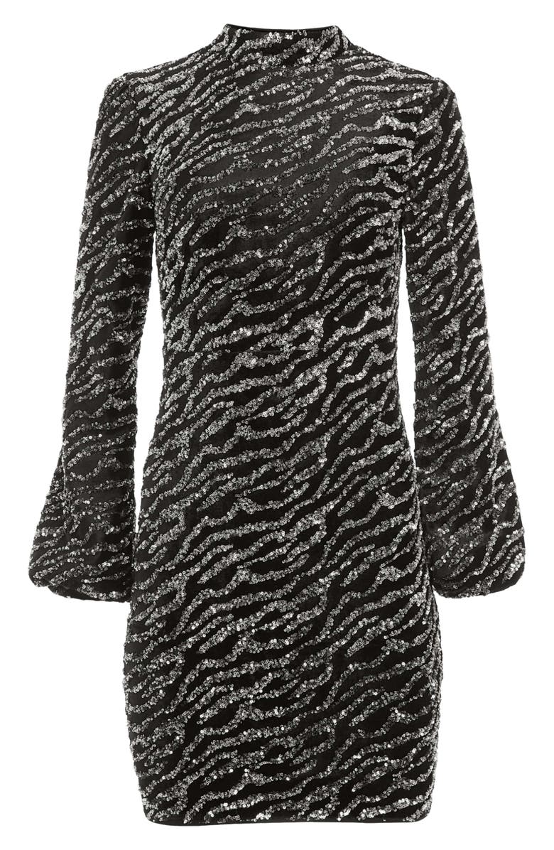 GUESS Zoe Sequin Long Sleeve Mesh Minidress, Alternate, color, 