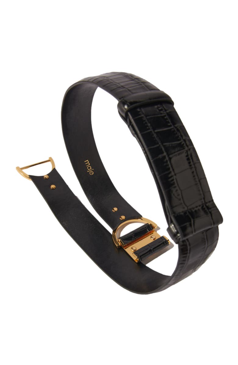 maje Wide smooth leather belt, Alternate, color,