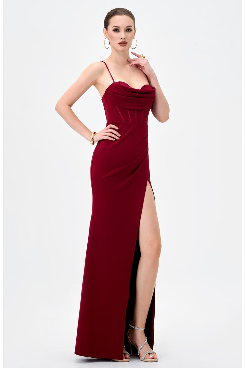 Sloanne High Split Maxi, Alternate, color, DEEP RED