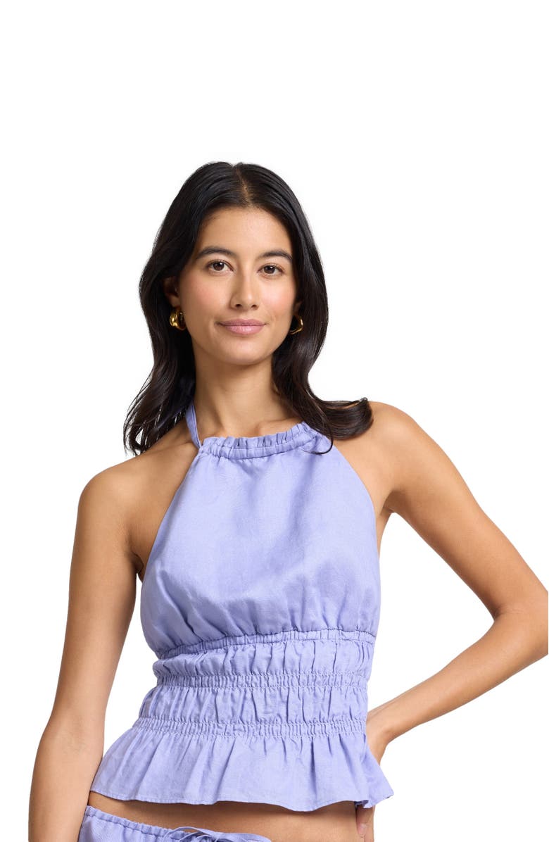 Onia Air Linen Smocked Halter Top, Alternate, color, Periwinkle