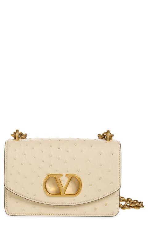 Small DeVain Ostrich Leather Shoulder Bag