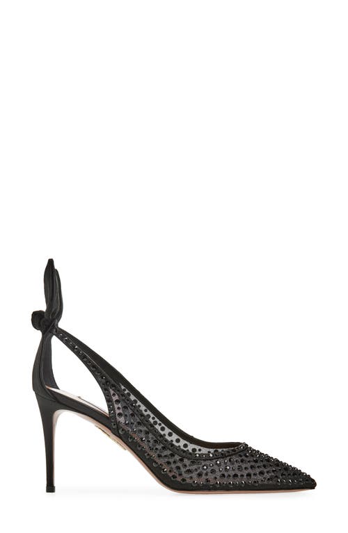 Aquazzura Bow Tie 105 Crystal Tulle Pointed-toe Flats In Black