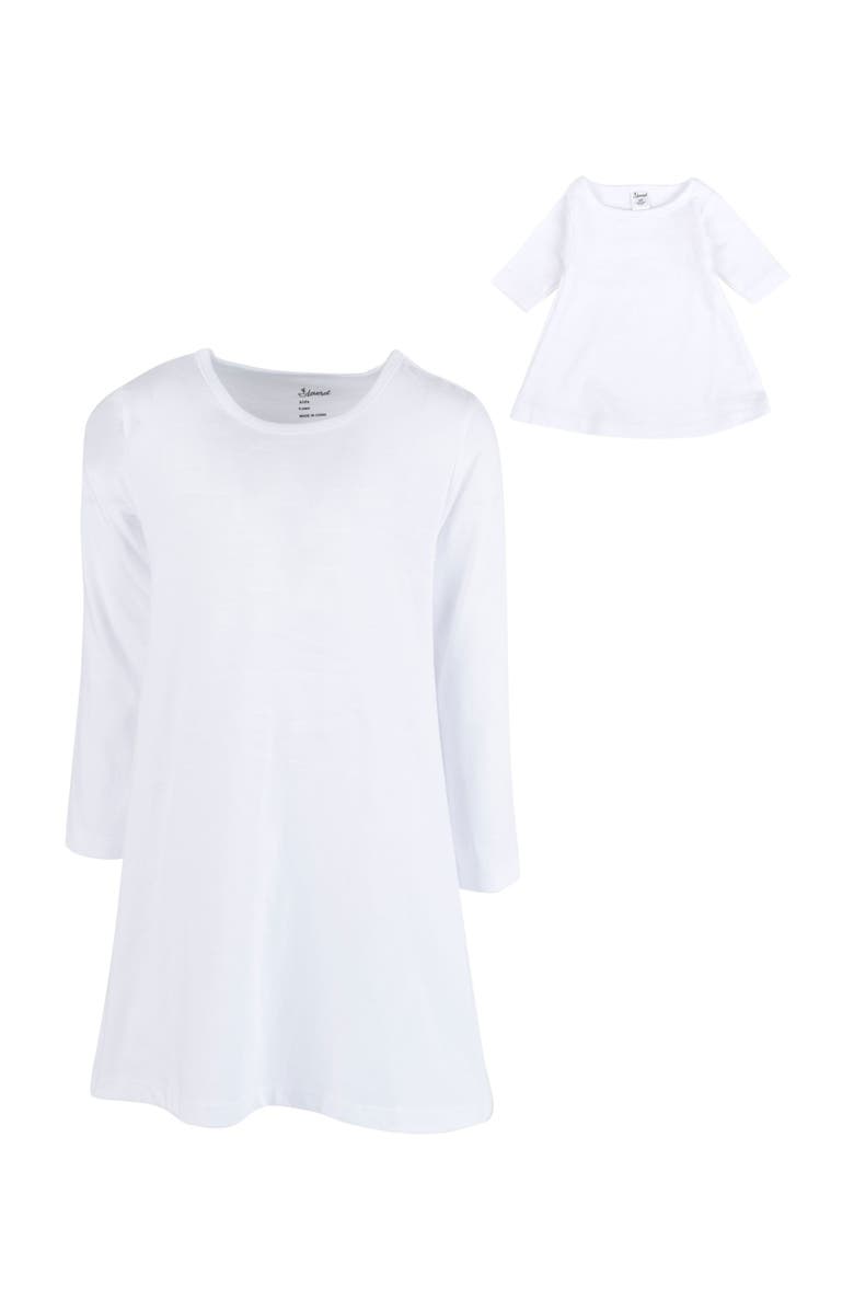 Leveret Girls Cotton Dress with Matching Doll Dress, Printed Design, Main, color, White