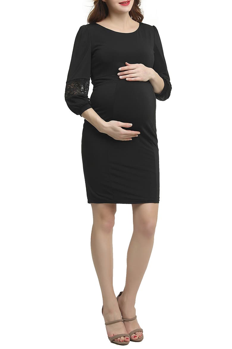 Cate Lace Accent Belted Maternity Dress, Main, color, NAVY
