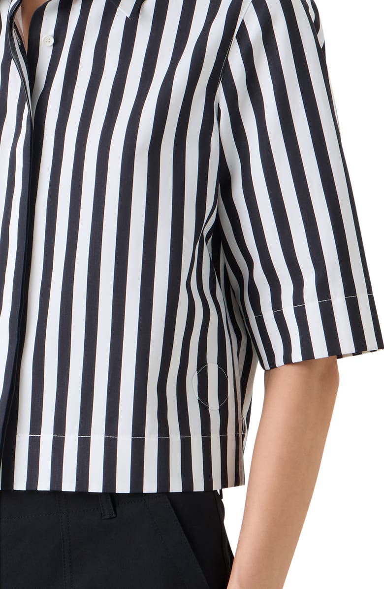 Akris punto Boxy Kodak Stripe Short Sleeve Cotton Poplin Button-Up Shirt, Alternate, color, Black-Cream