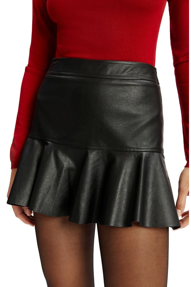 Tisch Faux Leather Miniskirt, Alternate, color, BLACK