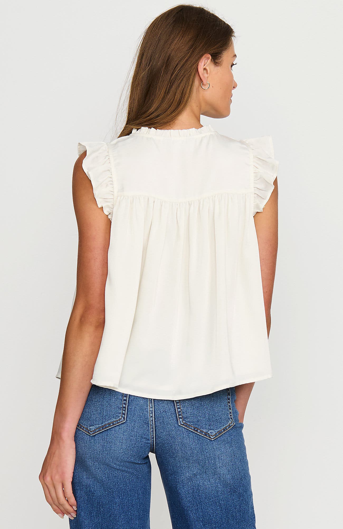 Split Neck Satin Ruffle Blouse - image 2