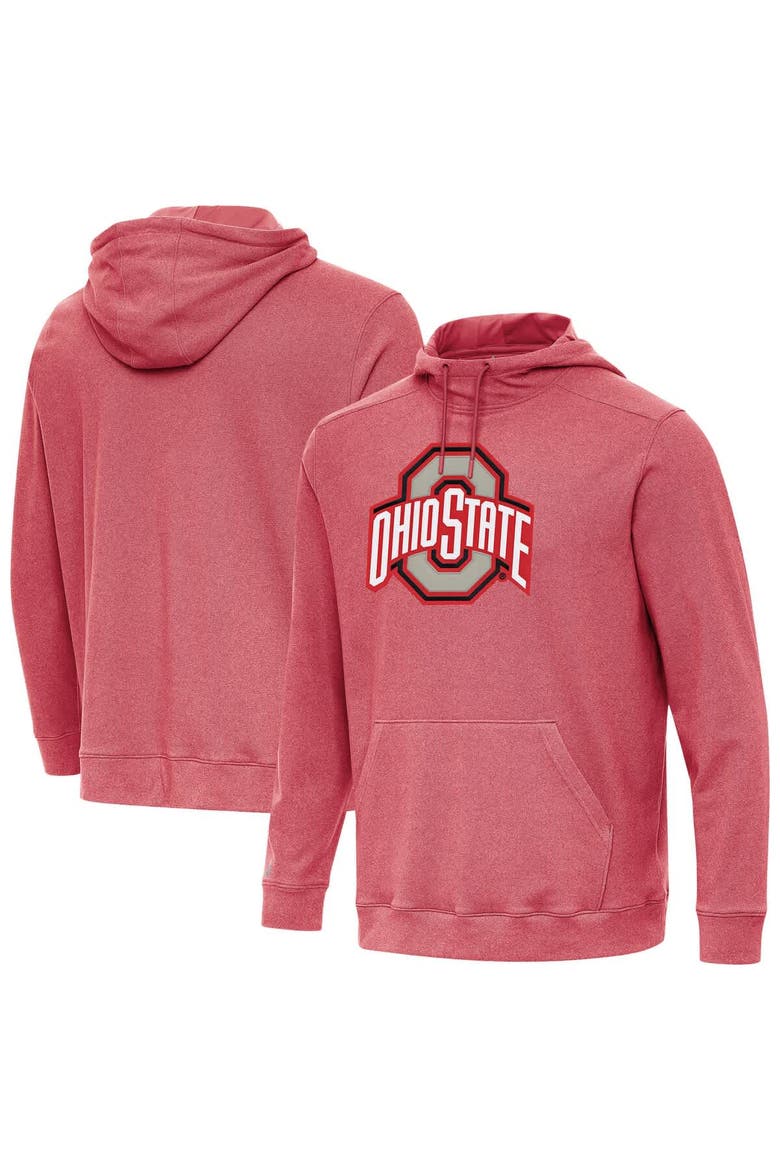 Men's Antigua Heather Scarlet Ohio State Buckeyes Cloud Pullover Hoodie, Alternate, color, Heather Red