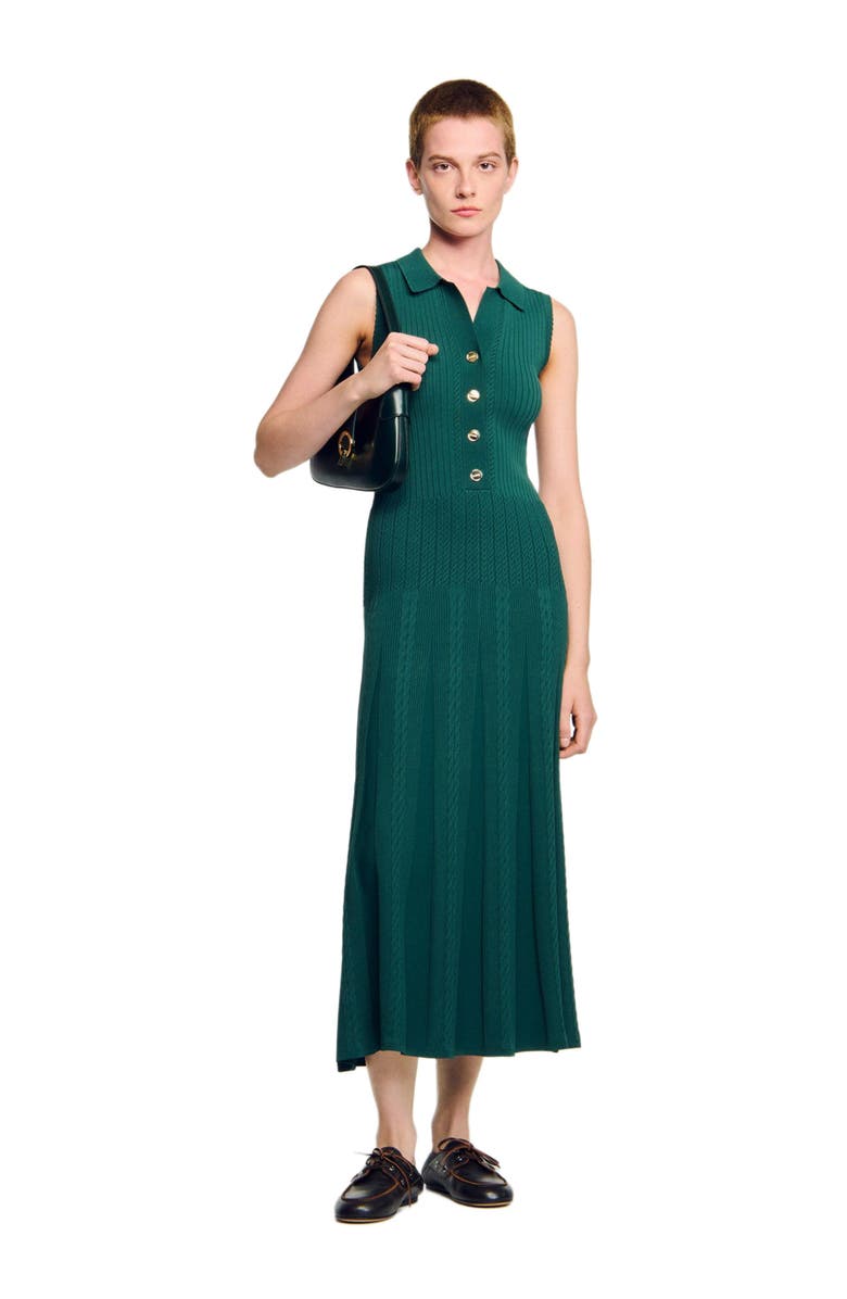 SANDRO Knit dress with polo neck, Alternate, color, Dark Green