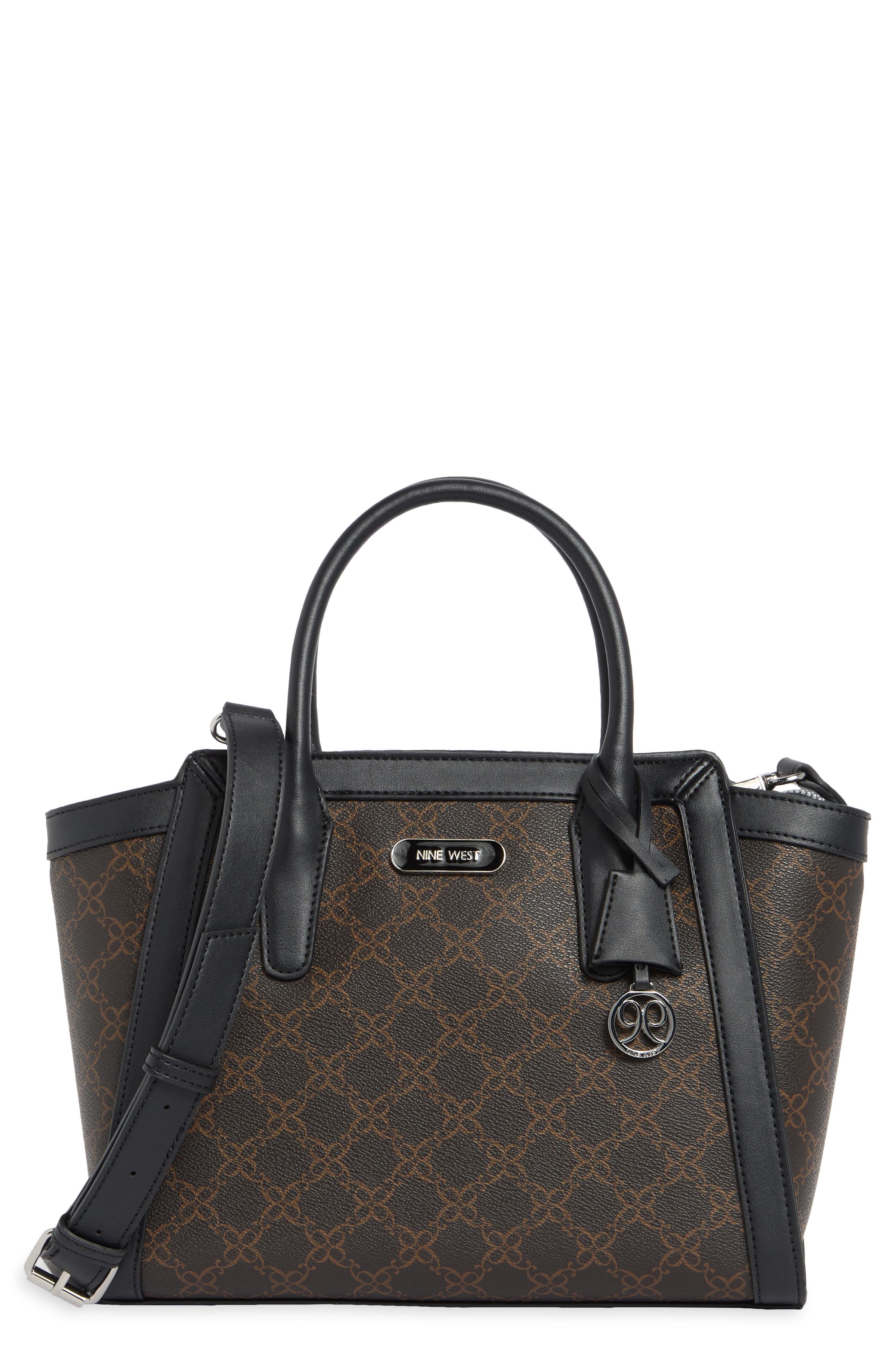 Aziel Signature Coated Canvas Satchel, Main, color, BROWN LOGO/ BLACK