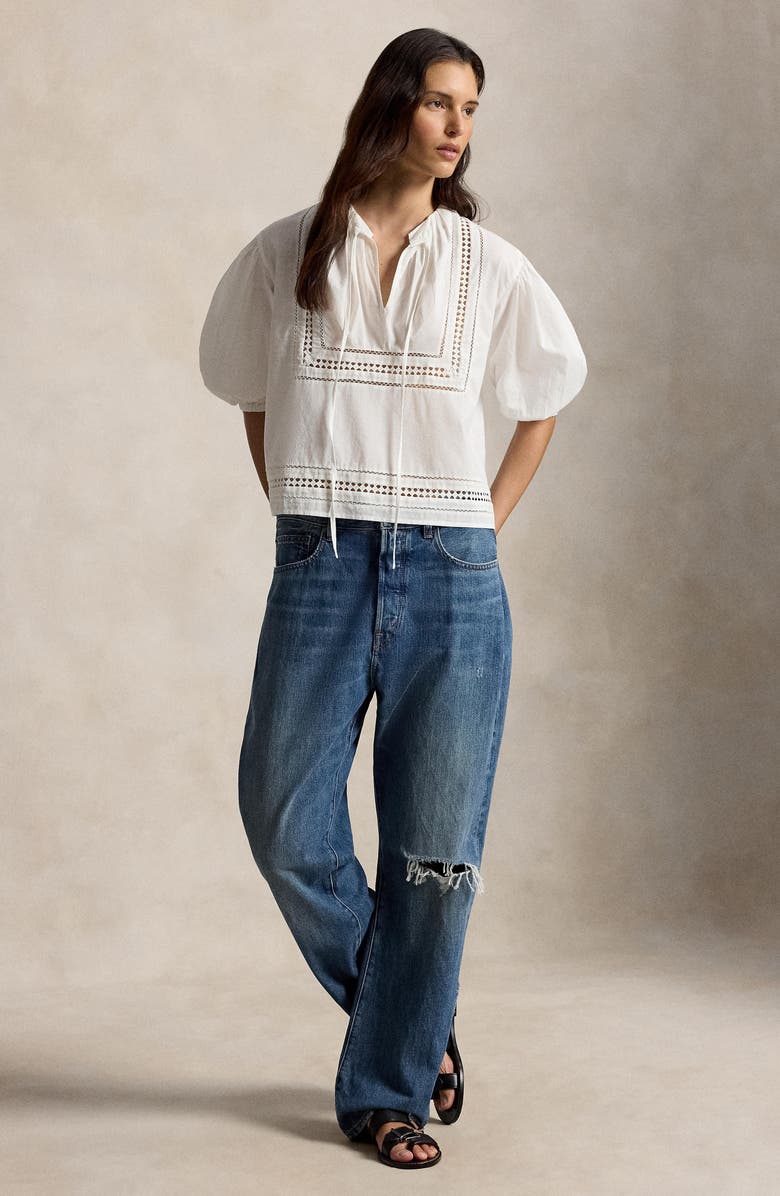 Polo Ralph Lauren Lace Tie Cotton Shirt, Alternate, color, White