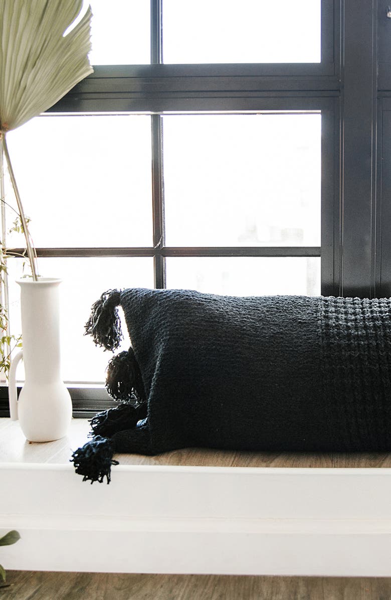 Sunday Citizen Braided Pom Pom Throw Blanket, Alternate, color, Black