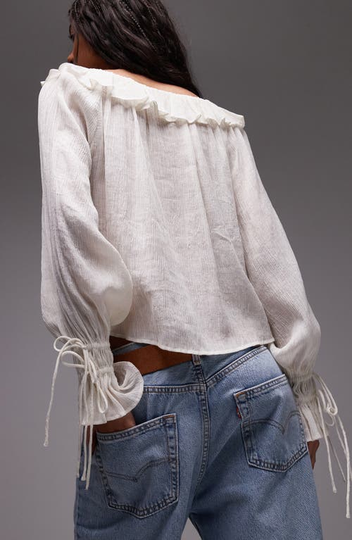 Shop Topshop Tied Cuff Split Neck Top