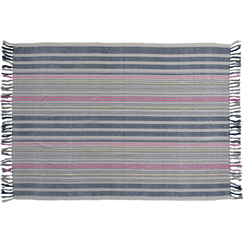 Storied Home Cotton Blend Throw Blanket With Stripes And Fringe In Multi