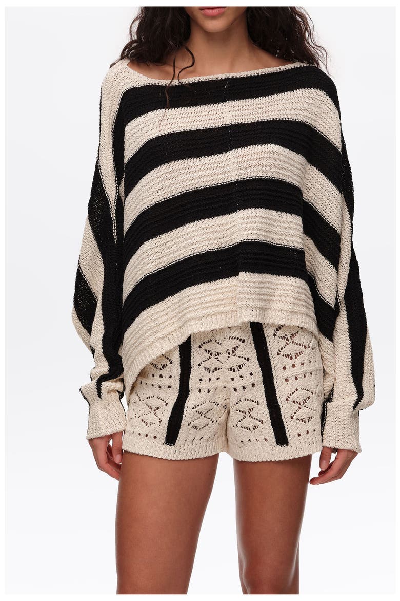 Striped Oversize Cropped Sweater, Main, color, BLACK