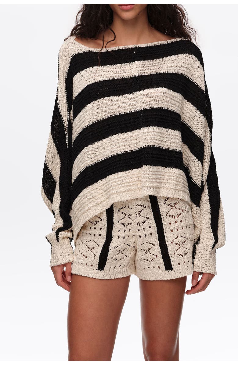 Bimba y Lola Striped Oversize Cropped Sweater, Main, color, Black
