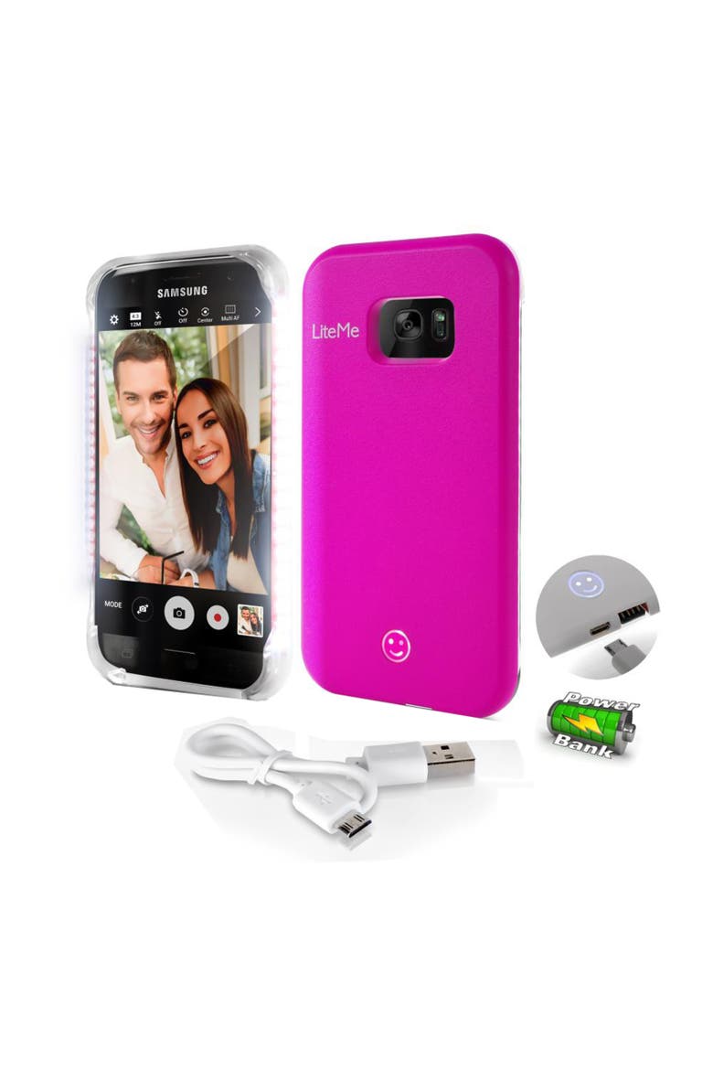 Selfie Lighted Smart Case Built-in Power Bank Galaxy S7, Main, color, Pink