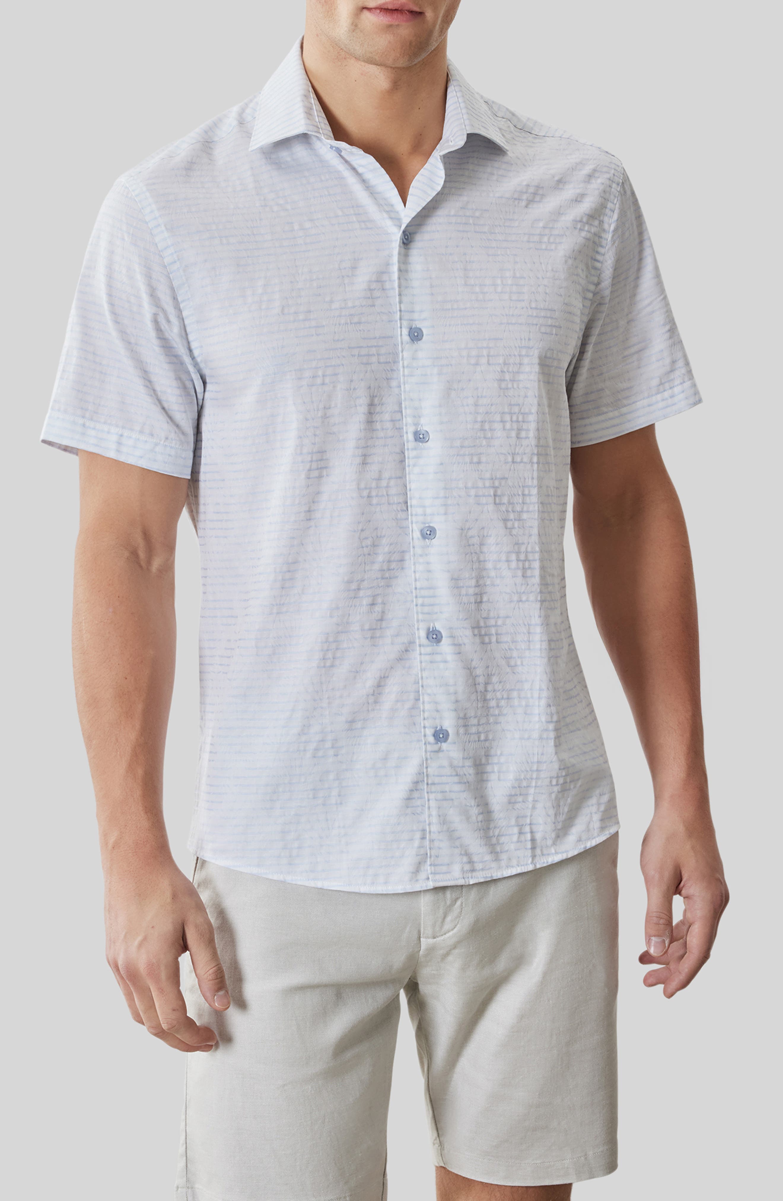 トップス Floral Stripe Jacquard Shirt Ven Stripe Floral Jacquard Short Sleeve Button-Up Shirt (Men