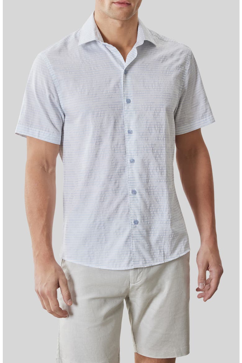 トップス Floral Stripe Jacquard Shirt Ven Stripe Floral Jacquard Short Sleeve Button-Up Shirt (Men