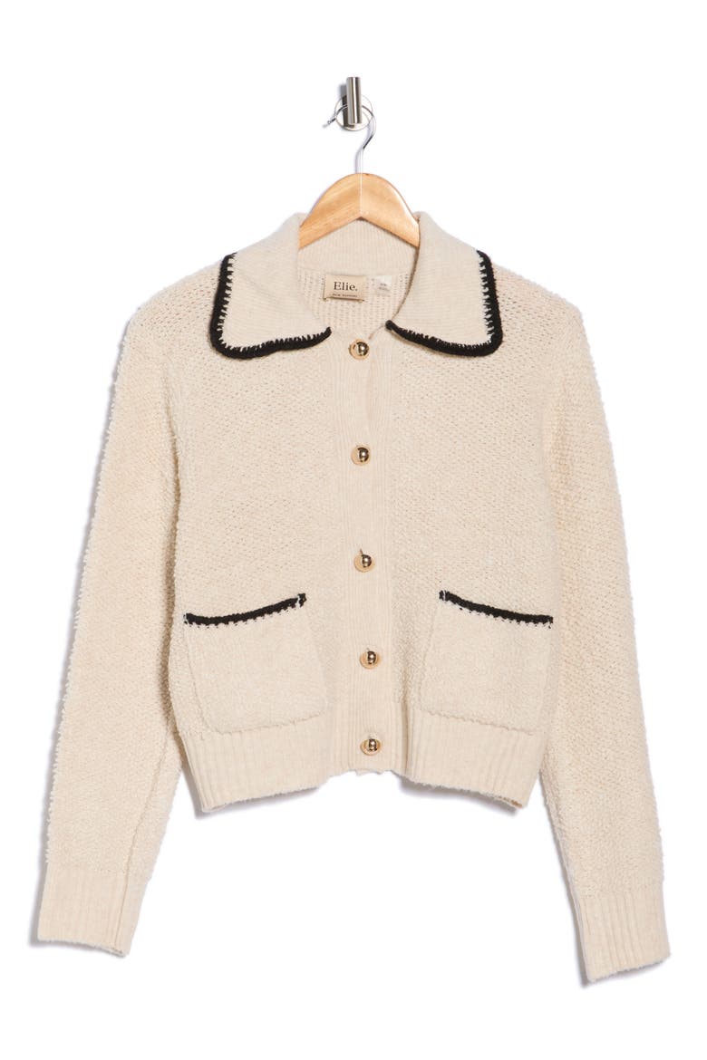 Contrast Trim Buttoned Cardigan, Alternate, color, IVORY/ BLACK