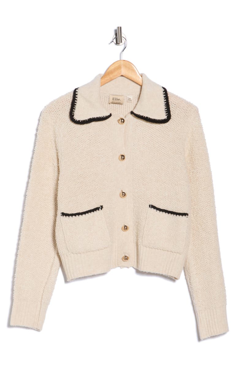 ELIE ELIE TAHARI Contrast Trim Buttoned Cardigan, Alternate, color, Ivory/ Black