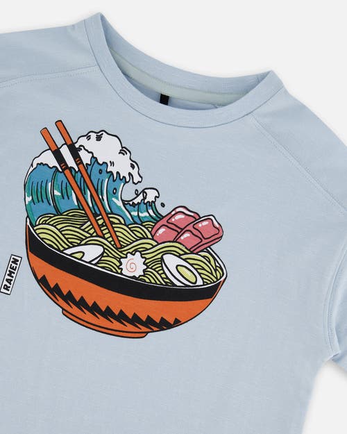 Deux Par Deux Boy's Short Sleeve Graphic Tee Blue And Ramen In Blue And Ramen