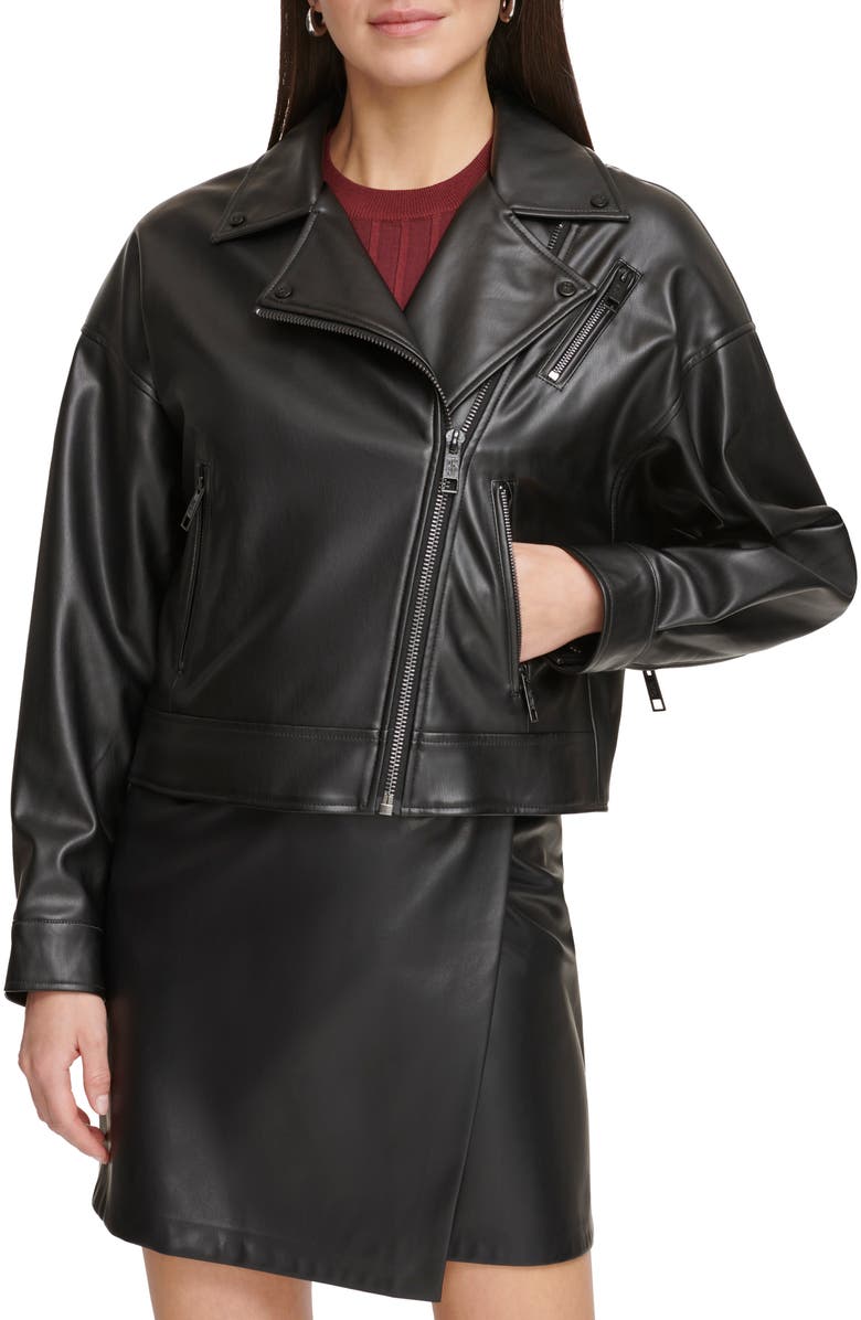 DKNY Faux Leather Moto Jacket, Main, color,