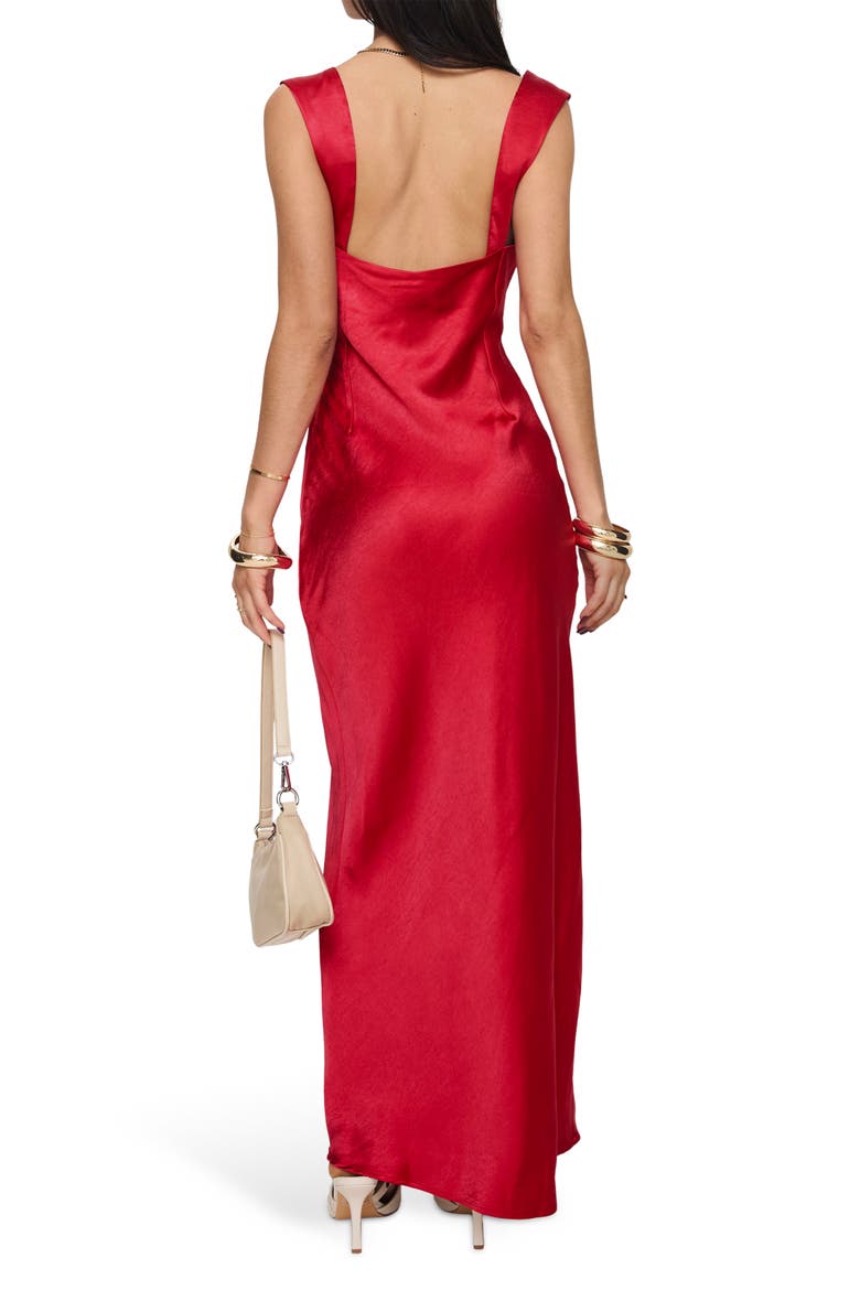 Radioactive Bias Cut Satin Maxi Dress, Alternate, color, RED