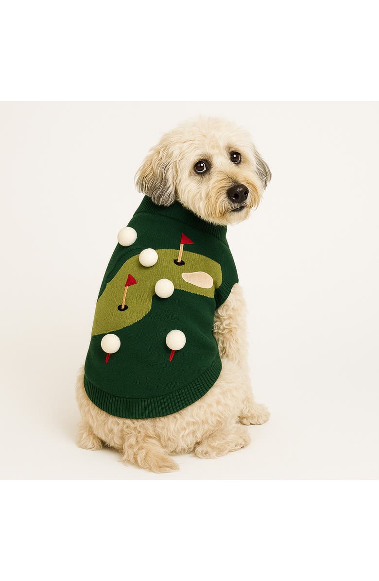 Found My Animal Golf 3D Appliqué Pet Sweater, Alternate, color, Green