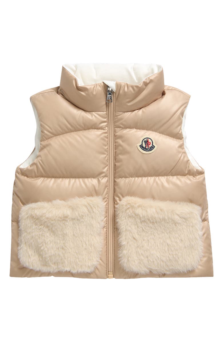 Moncler Kids' Vive Faux Fur Trim Down Vest, Main, color, 
