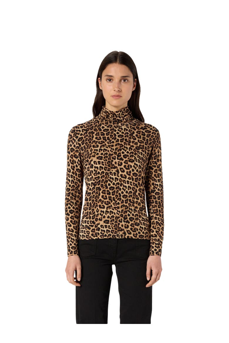 Helene Long Sleeve Printed Roll Neck Top, Main, color, Camel