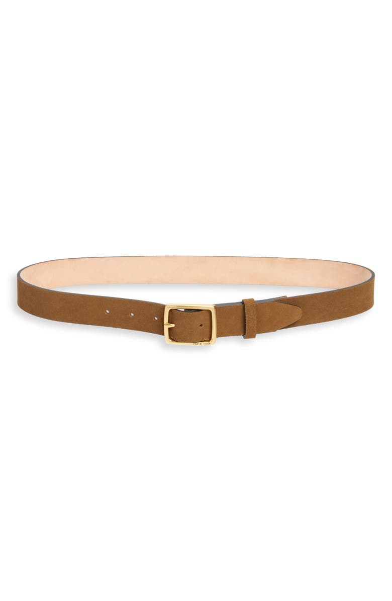 rag & bone Slim Boyfriend Belt, Main, color, Khaki Olive Suede