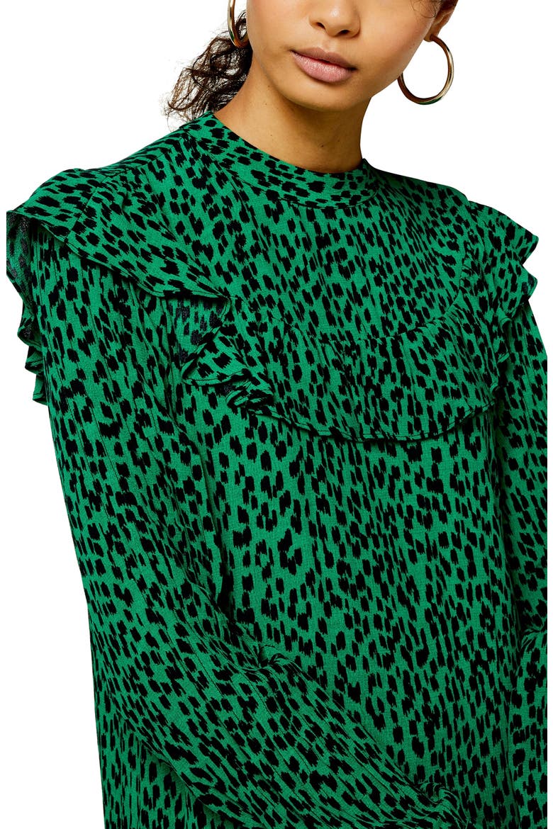 Animal Print Long Sleeve Prairie Dress, Alternate, color, GREEN MULTI