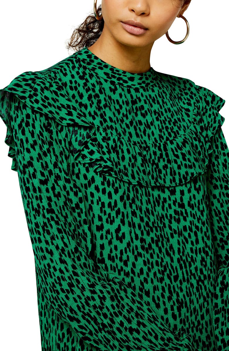 Topshop Animal Print Long Sleeve Prairie Dress, Alternate, color, 