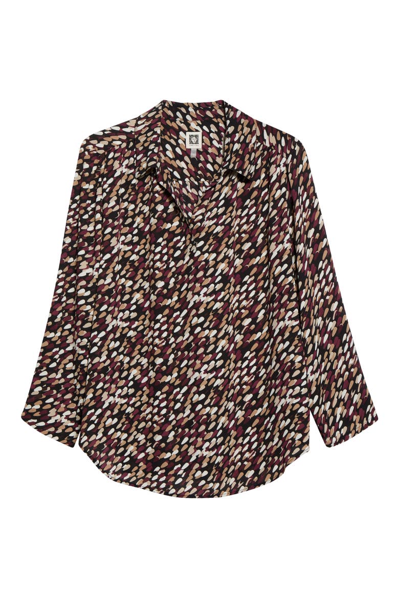 Print V-Neck Shirt with Roll-Tab Sleeves, Alternate, color, ANNE BLACK MULTI