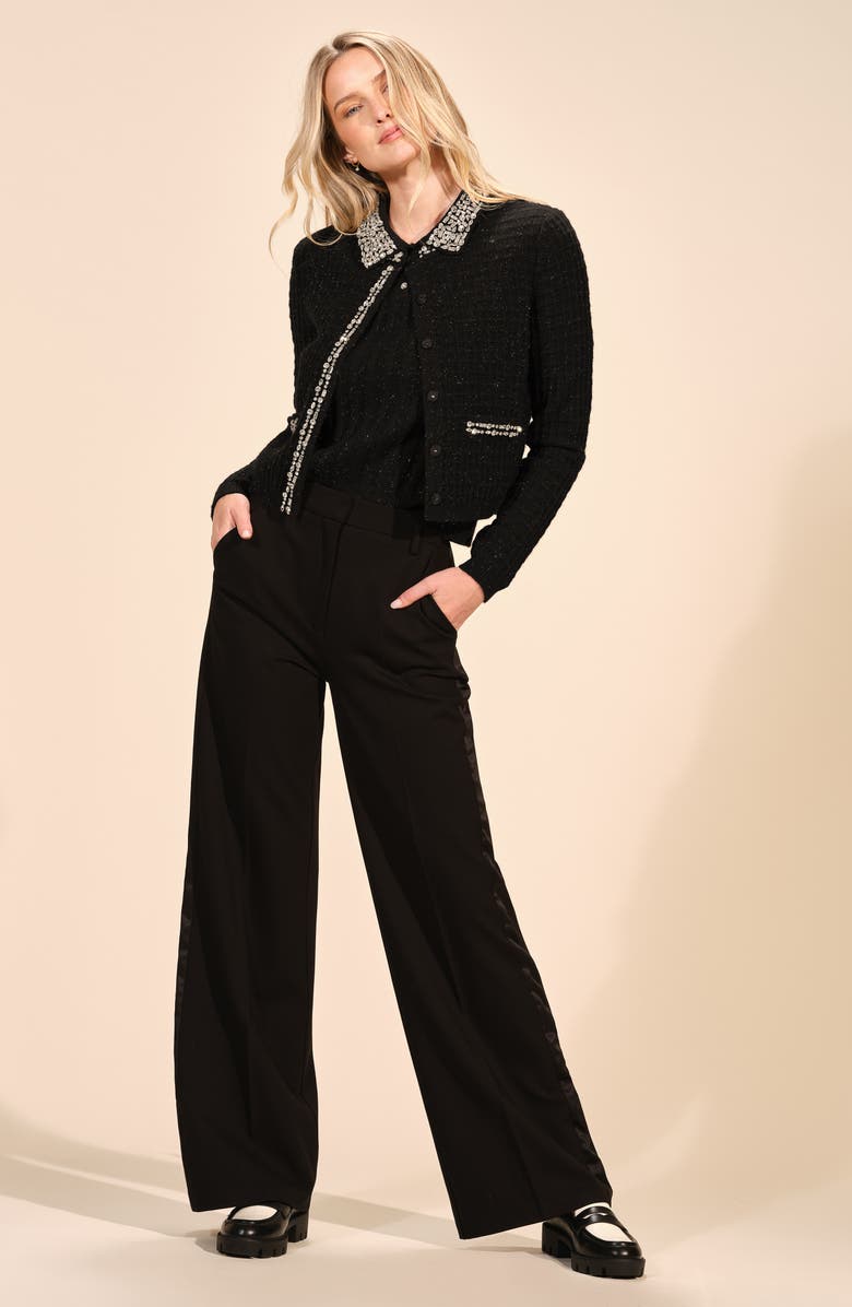 Isaac Mizrahi New York Crystal Crop Cardigan, Alternate, color, Black