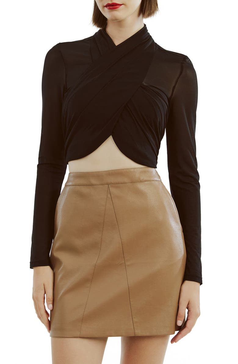 Bardot Aliyah Long Sleeve Crop Top, Main, color,