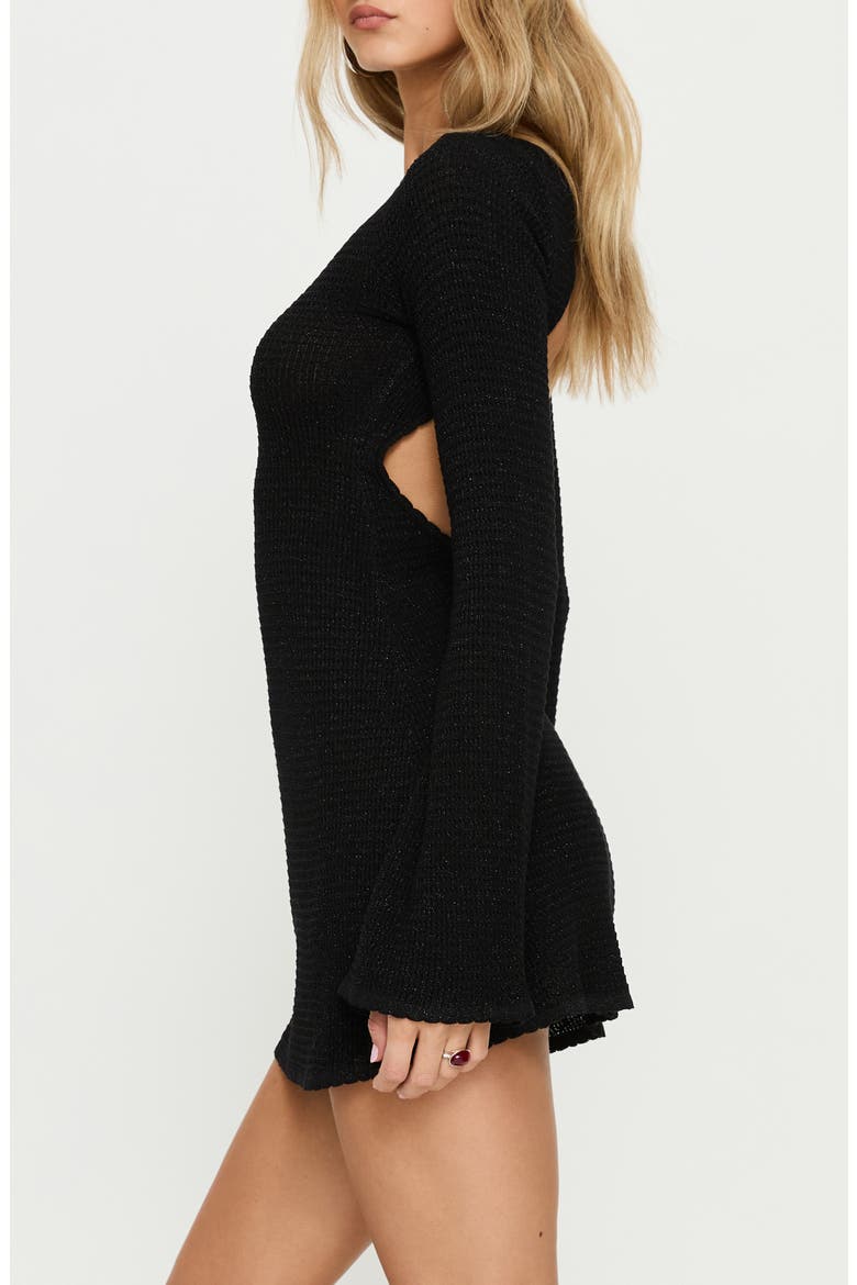 Rhapsody Metallic Back Cutout Long Sleeve Sweater Minidress, Alternate, color, BLACK