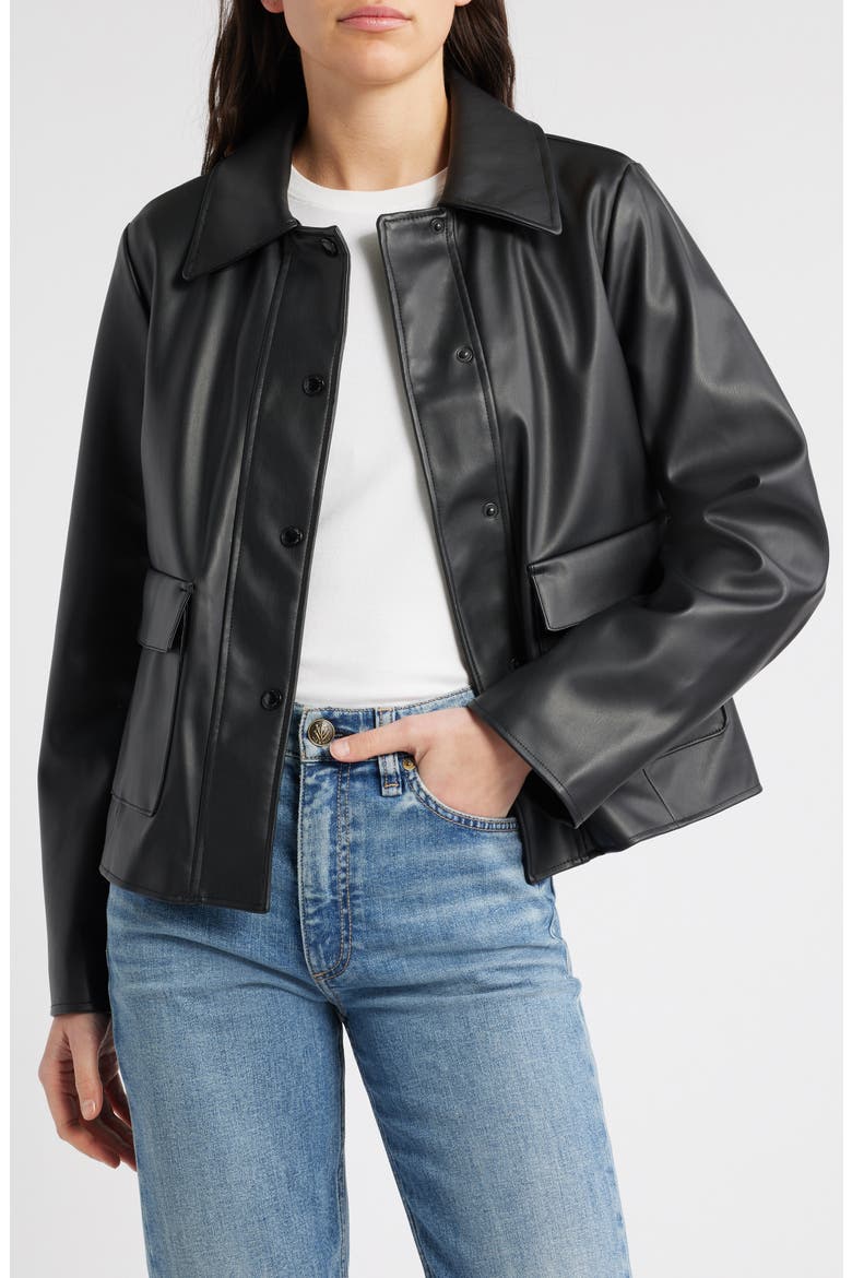 Faux Leather Swing Jacket, Alternate, color, BLACK/ BLACK