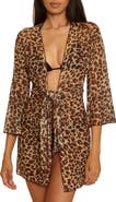 Becca Safari Tie Front Long Sleeve Sheer Mesh Cover-Up
