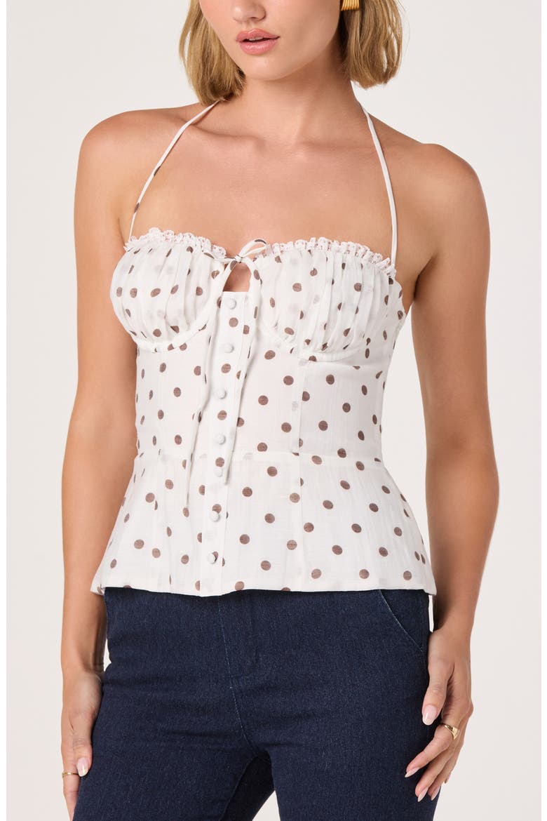Lizzie Polka Dot Lace Trim Halter Top, Main, color, WHITE POLKA DOT